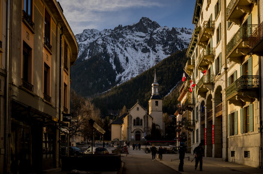 View of the the ski town of Chamonix, France.