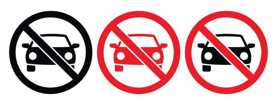 No car parking vector sign icon set isolated on white background with forbidden vehicle prohibited area traffic road stop symbol graphic design