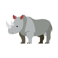 Fototapeta premium Rhinoceros, flat 2D illustration, minimal modern design, clean shapes, isolated on a white background.