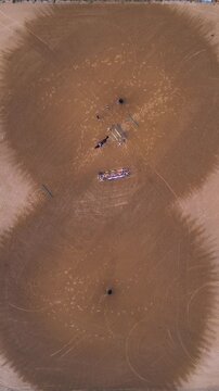 Aerial Top-Down View of Horse Riding Arena and Equestrian Show Jumping