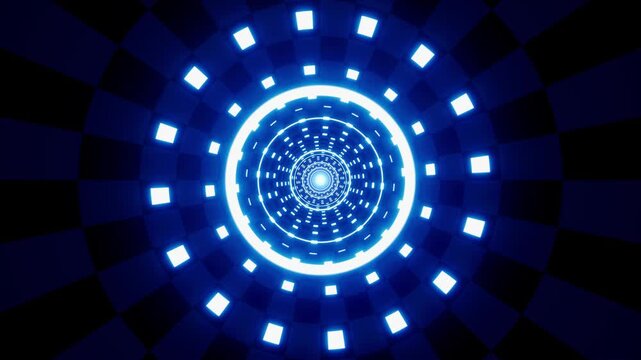 Pulsing Blue Checkered Neon Light Tunnel VJ Loop