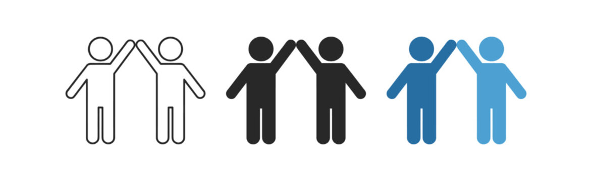 Teamwork and leadership icon set with partnership, cooperation, collaboration, support, unity and business team