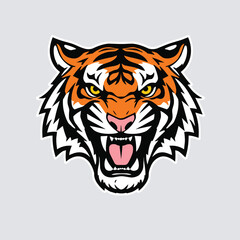 Fototapeta premium Dynamic Tiger Animal Mascot Head Vector, Fast Wild Cat Sport Logo and Gaming Squad Shield Illustration