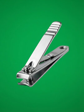 Stainless steel nail clippers on green background AIzaSyDOKV32eECZ_vr