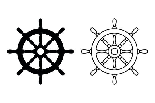 helm ship wheel nautical steering wheel silhouette and outline vector