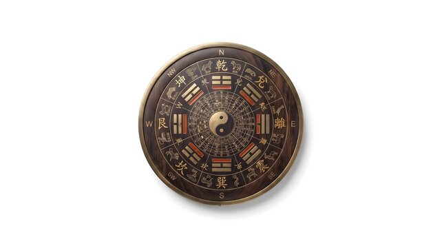 Traditional Chinese Feng Shui Compass Luo Pan with Yin Yang Symbol.