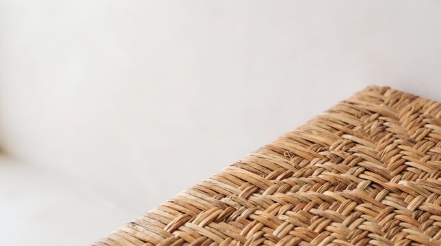 Close up detail of a handwoven natural wicker or rattan chair texture.