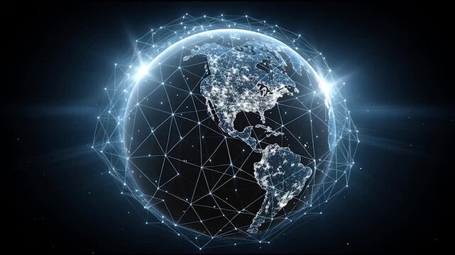 abstract business connection of line from nail node to node on world map background Innovation network points Earth's surface	