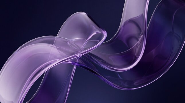 Abstract background with flowing, translucent purple and violet waves creating a smooth, modern aesthetic. Ideal for tech, luxury, and digital art designs.