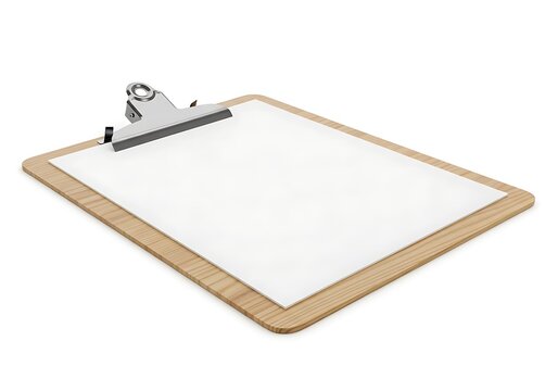 Wooden clipboard with a blank white sheet of paper for notes