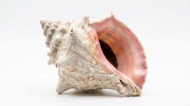 Large Queen Conch Shell with Pink Interior Isolated on White Background - Marine Life and Coastal Decor Concept