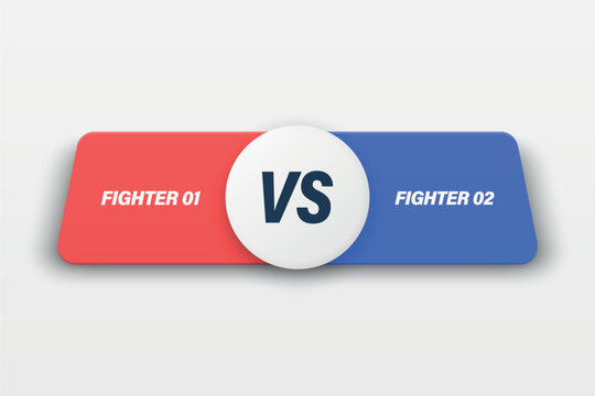 Versus White Banner, Vector Illustration. Red vs Blue Fighter Comparison Label for Game Stream Overlay. Battle Screen, Tournament Match. Esports Design, Competition Concept. Horizontal Background