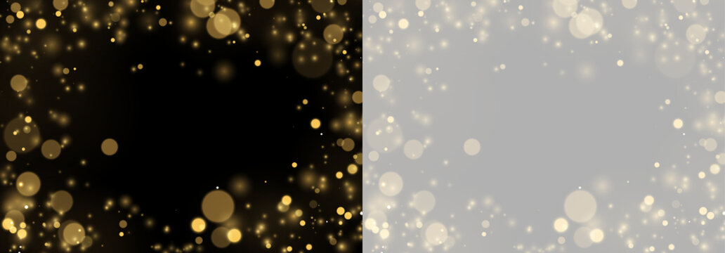 Golden bokeh lights create a shimmering visual effect with varied soft circular shapes. The illumination appears scattered densely around edges, fading toward the center.