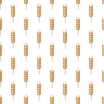 Vector Seamless Pattern with Agriculture Wheat and Cereal Ears on White Background. Organic Wheat, Rice Ear Design Template. Bread, Beer Packaging, Farming, Organic Food Concepts
