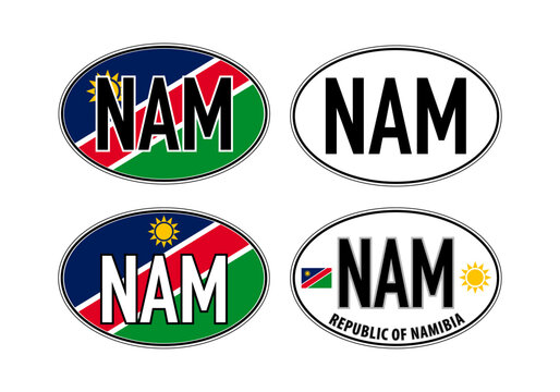 Namibia, oval international vehicle registration code license plate car sticker, vector illustration