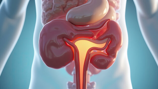 Close up view of stylized human internal reproductive organ model isolated in soft medical light