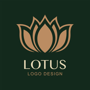 Vector Simple Lotus Logo Design. Minimal Luxury Flower Symbol for Spa, Wellness, Yoga, Beauty Brand, Natural Cosmetics, Health, Meditation Studios. Gold Lotus Symbol