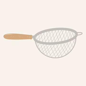 Wire Mesh Strainer Sieve. Hand Drawn Vector Illustration For Baking Prep