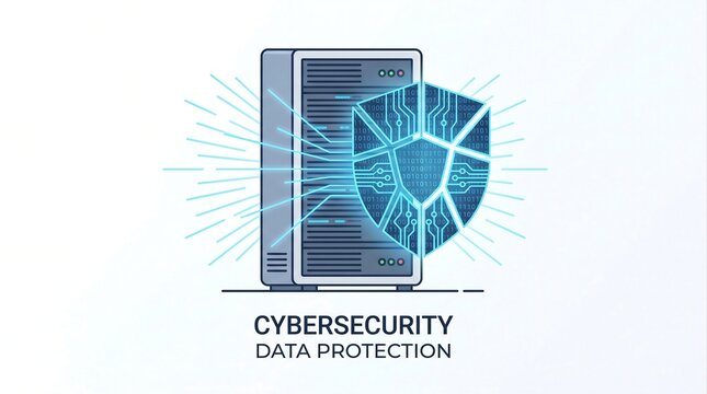 abstract Cyber security Concept with Glowing Shield and Server Rack for Data Protection and Network Safety