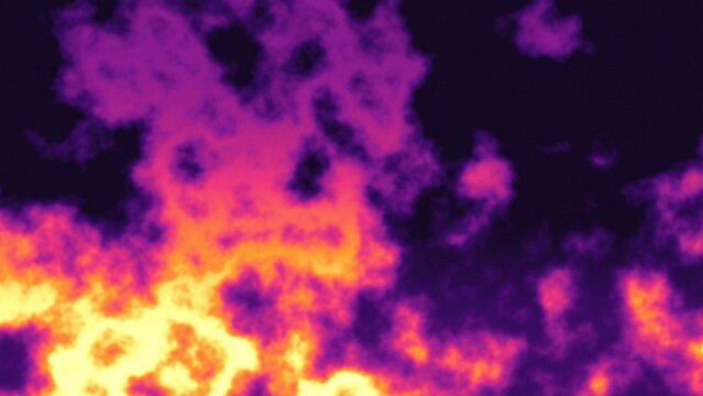 Purple and orange fire clouds billow through dark sky creating intense heat sensation for digital media.