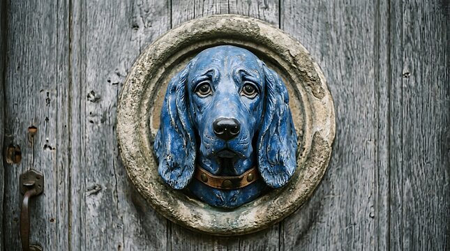 Striking blue merle dog portrait painted on weathered wood background with rustic texture
