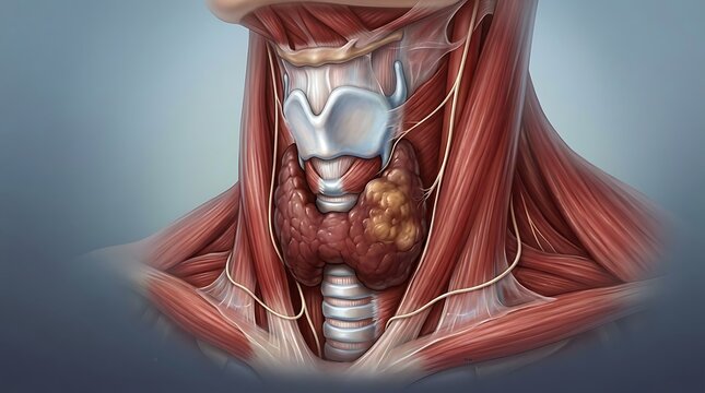 Anatomical diagram showing thyroid nodule and human neck muscles