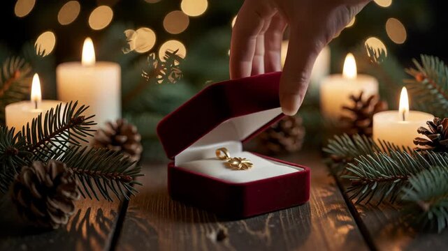Elegant Ring Box with Candles and Pine Cones for Romantic Occasions