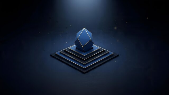 Abstract Glowing Ethereum Cryptocurrency Logo on Dark Podium.