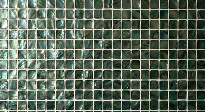 Teal Green Shell Mosaic Tile Grid Texture