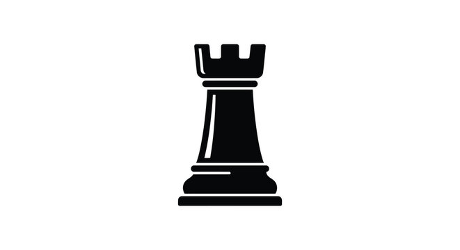 Black chess rook silhouette stands against a plain white background