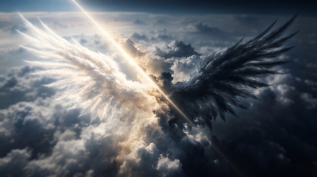 Symbolic Duality of Light and Dark Wings in the Sky.