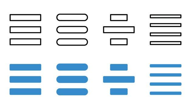 A collection of various text alignment icons featuring left center right and justified paragraph formatting options in both outline and solid styles