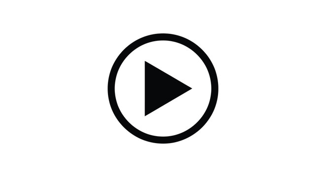 Play button icon with a black triangle inside a circular outline on white