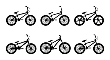 Fototapeta premium BMX Bike Silhouettes, Bicycle Icons Set, Cycling Sport Vector Graphics, Freestyle BMX Collection