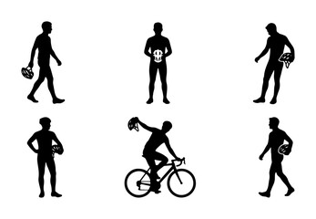Obraz premium Cyclist Silhouette Collection, Active Man Poses, Sports Icon Set, Cycling Lifestyle Vector Graphics
