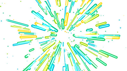 Cyan and yellow motion lines explosion with white stars on transparent background for game effect design. © emran