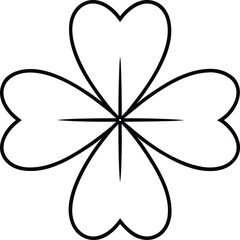Fototapeta premium Vector line art five-leaf clover symbol. Minimalist shamrock and horseshoe lucky charm set. Black and white outline logo for St. Patrick's Day and textile.