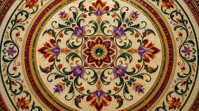 Floral mosaic mandala decorative tile pattern