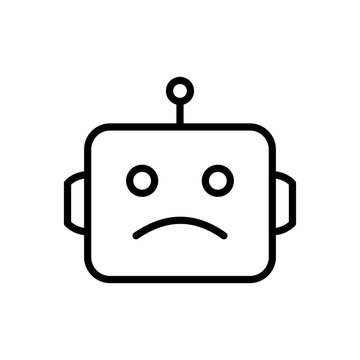 Simple black and white line art icon of a sad robot face.