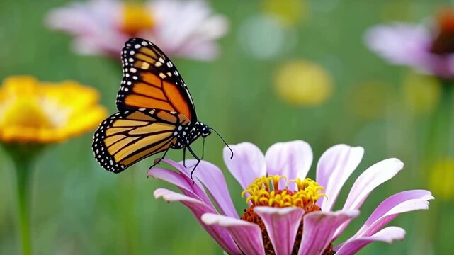 Butterfly opening its wings on a flower gentle movement meadow bok-0