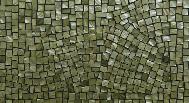Green mother of pearl shell mosaic tiles surface close up