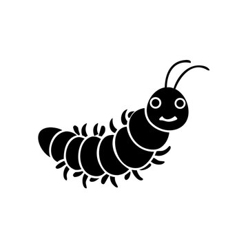 Glowworm Larva Silhouette Vector Icon.  Cute cartoon caterpillar icon illustration.