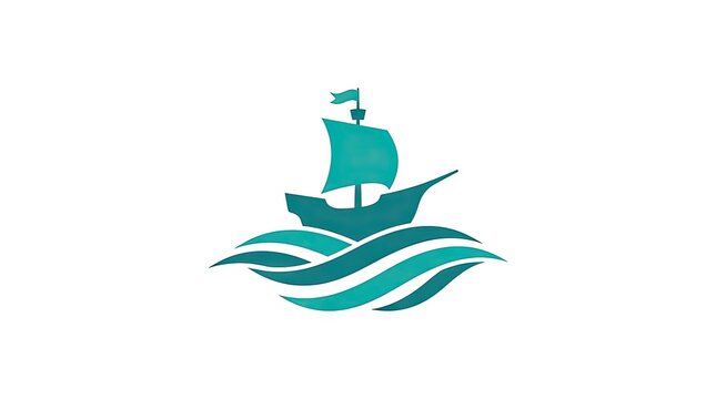 Teal ship logo on ocean waves for transport.