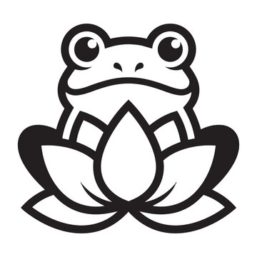  Frog Sitting On Blooming Lotus Flower  modern Vector Illustration logo  design.