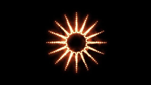 Glowing orange sun shape made of light dots on black