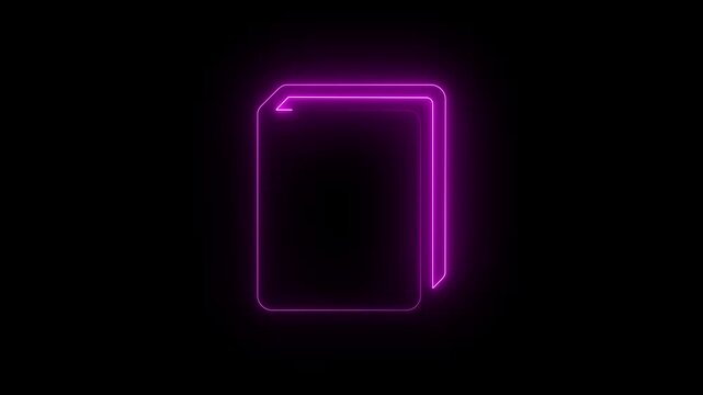 Glowing purple neon book icon on black background