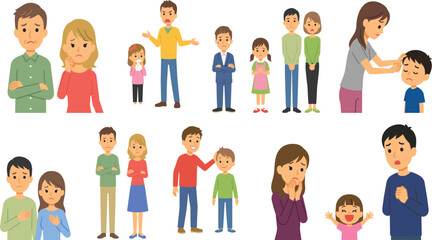 Fototapeta premium Diverse Group of People Showing Different Emotions and Family Social Problems with Concerned Parents, Children, and Support Scenes