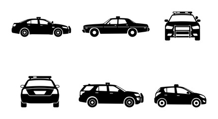 Police Car Icons Set, Law Enforcement Vehicle Silhouettes, Emergency Service Transport Vector Collection © Zarin