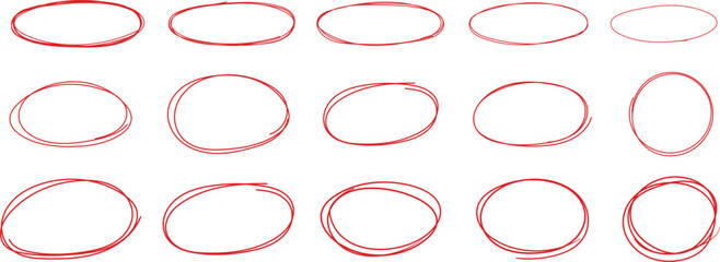 Hand-drawn crayon ovals and circles set. Chalk pencil ovals of different widths. Doodle marks circle and oval stroke. Outline red drawing line clipart ... See More By © PerfectDesign