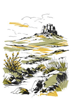 dart moor national park vector imperfect illustration of an landscape wall art print